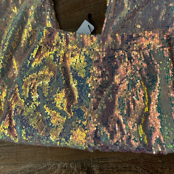 Premium Sequin Feather Trim Flare Pants disco boho party - Picture 7 of 11